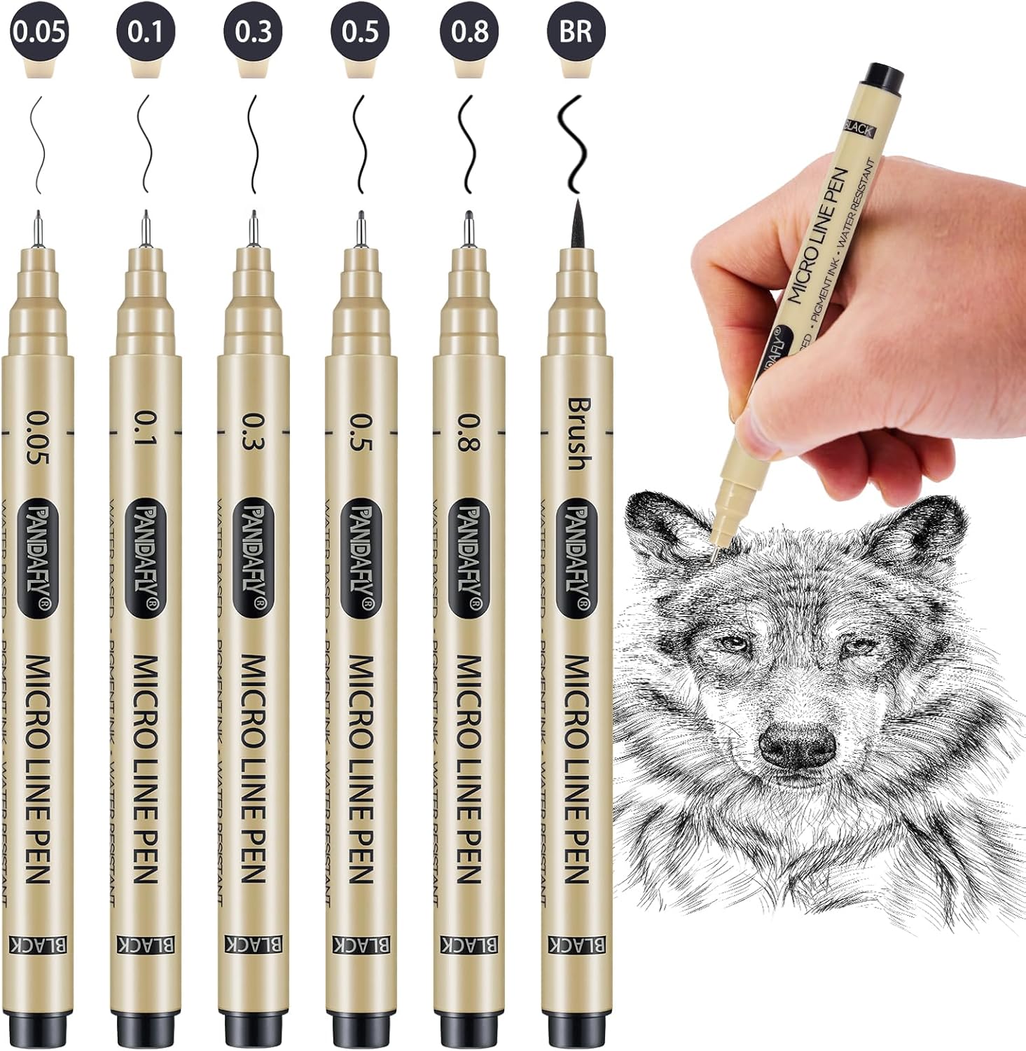 PANDAFLY Black Fineliners Pens, 6 Size Ultra Fine Point Pen, Waterproof Archival Ink, Black Art Pen for Drawing, Micro Pens for Drawing, Sketching, Bible, Watercolor, Artist Illustration, Anime, Manga