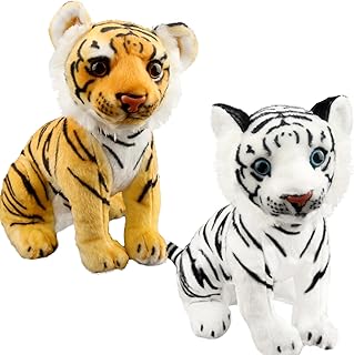 2 Pack 11 Inch Tiger Stuffed Animal Toys Tiger Plush Toy Cute Lifelike Stuffed Tiger Doll Toys for Animal Theme Party Festival Gifts Favors Classroom Room Decoration, 2 Colors
