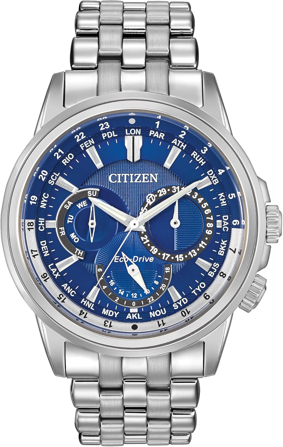 Citizen Men's Eco-Drive Calendrier Classic Watch, 12/24 Hour Time, 3-Hand Day and Date, Chronograph, Luminous Hands