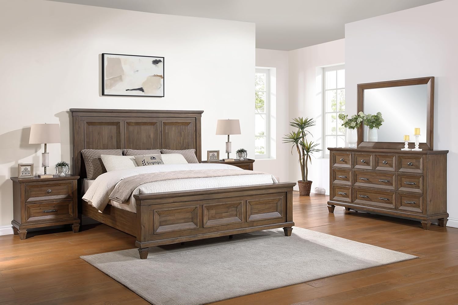 New Classic Furniture Mariana 5-Piece Wood King Bedroom Set with 2 Nightstands, Vintage Mocha