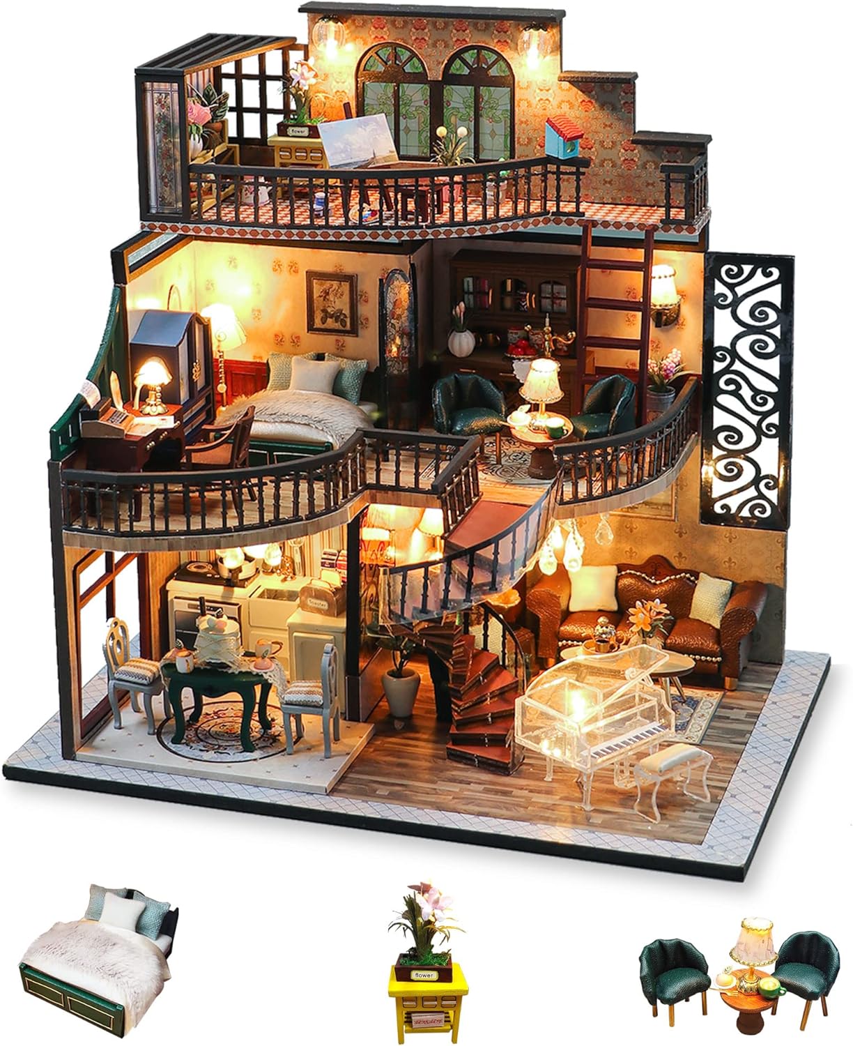 Cuteefun DIY Miniature Dolls House Kit for Adults to Build DIY Mini House Kit with Furniture DIY Miniature House Kit with Tools Make Your Own Craft House Model (Vintage Loft)