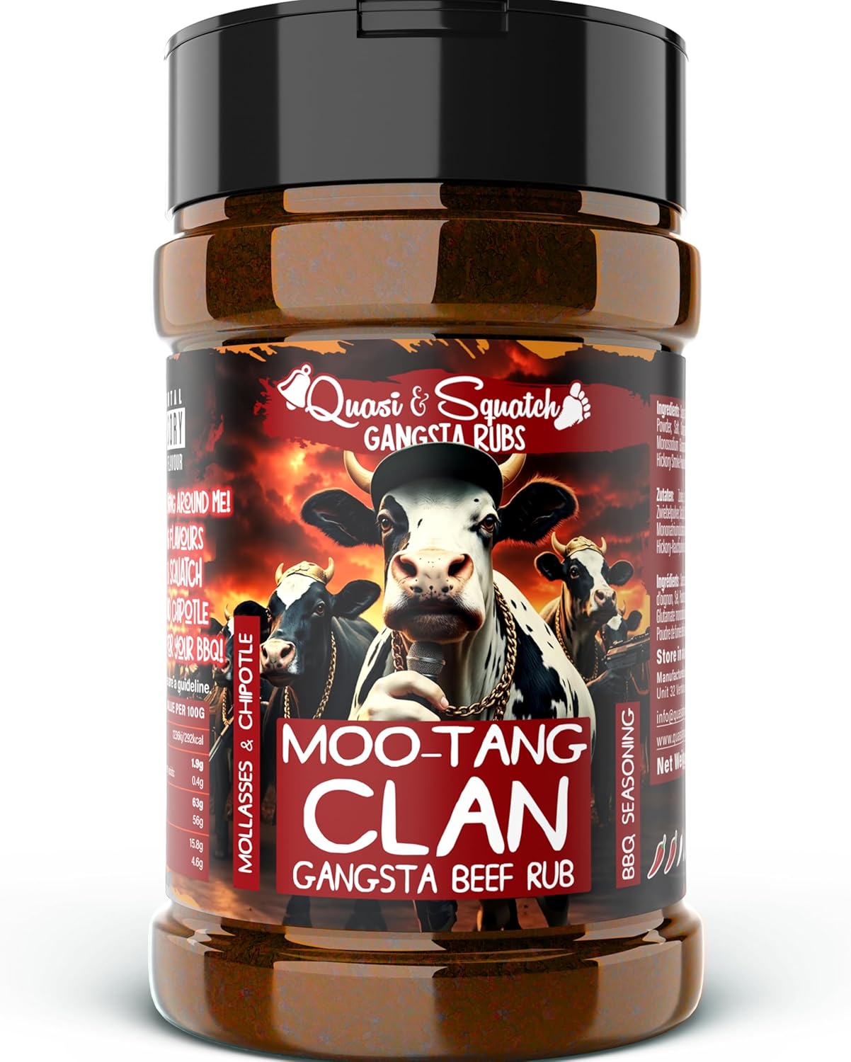 Beef Rub by Quasi & Squatch | GANGSTA RUBS - Moo-Tang Clan (Moolasses & Chipotle BBQ Rub) Premium Meat Seasoning | Large Jar 230g of Grilling Spice | Secret Recipe for Brisket