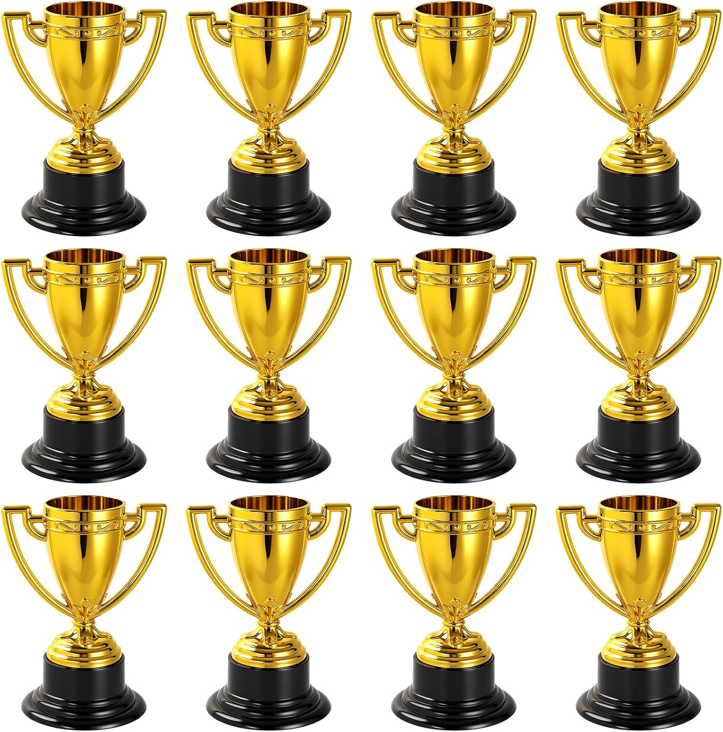 Mini Trophies Bulk for Kids, Plastic Gold Small Trophy Cups for Sports Tournaments and Competitions(3.4in)