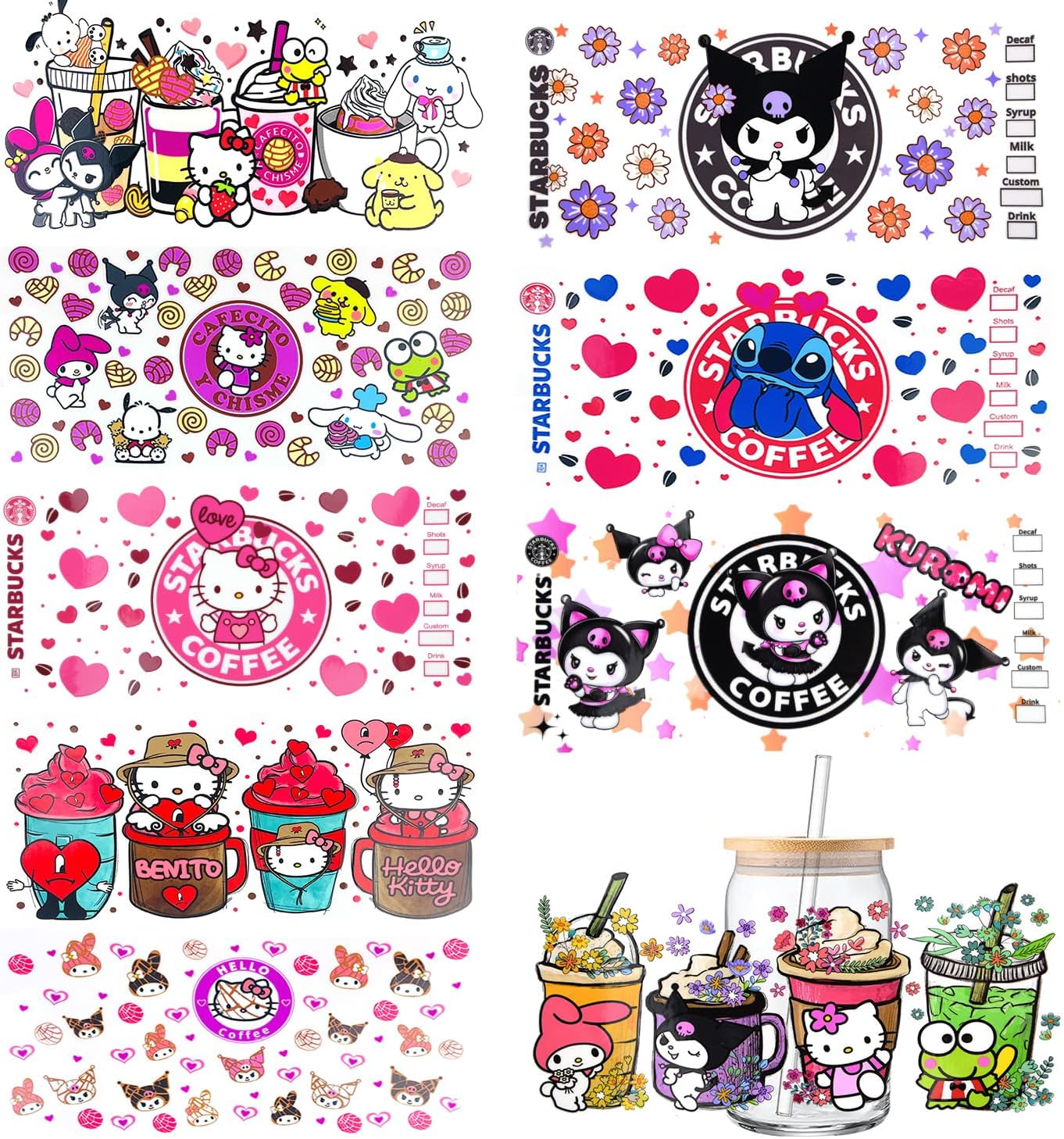 UV DTF Cup Wrap Transfer Stickers - 9 Sheets Cup Rub On Transfers for Glass, Wood, Furniture DIY Crafts (Style 3)