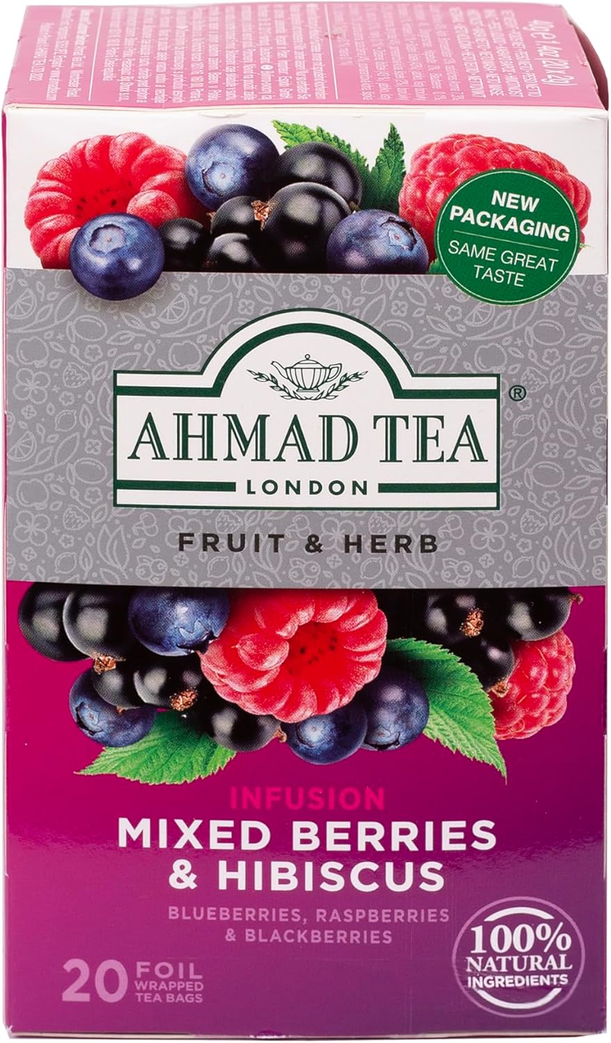 Ahmad Tea Fruit & Herbal Infusions | Mixed Berries & Hibiscus | 20 Teabag Sachets | 1 Pack