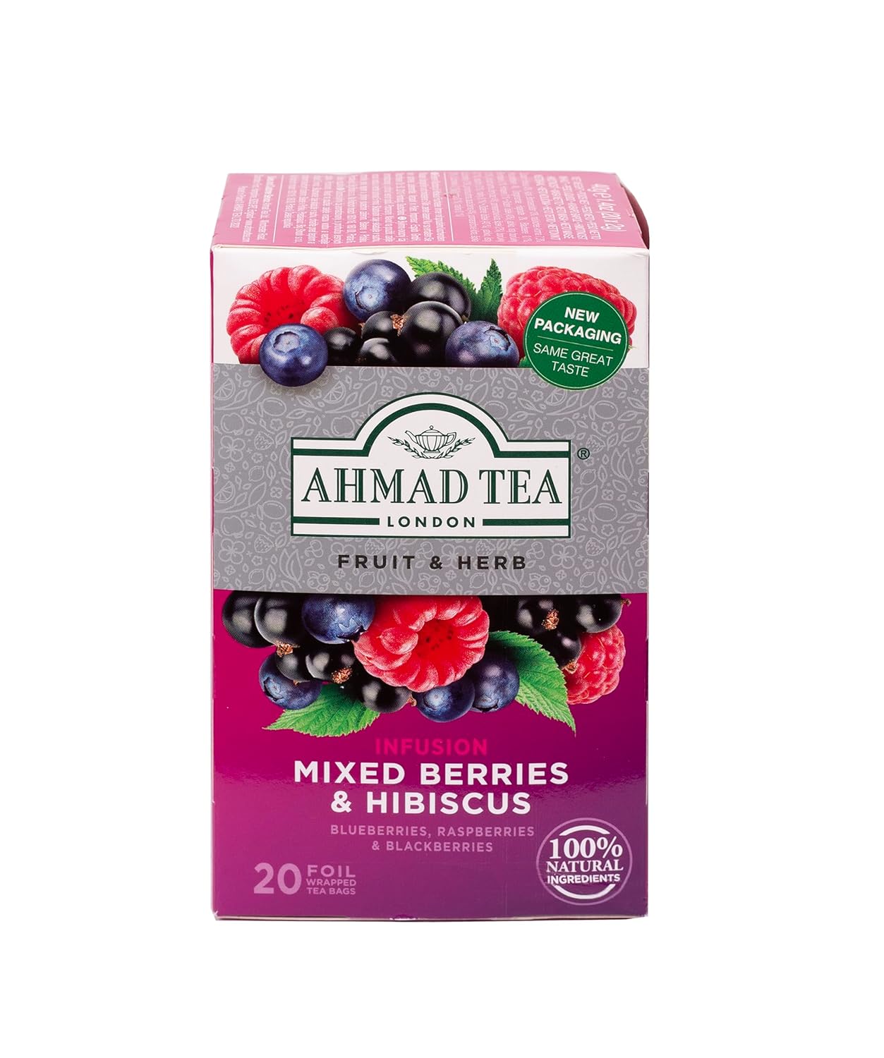 Ahmad Tea Herbal Tea, Mixed Berries & Hibiscus Teabags, 20 ct (Pack of 1) - Decaffeinated & Sugar-Free