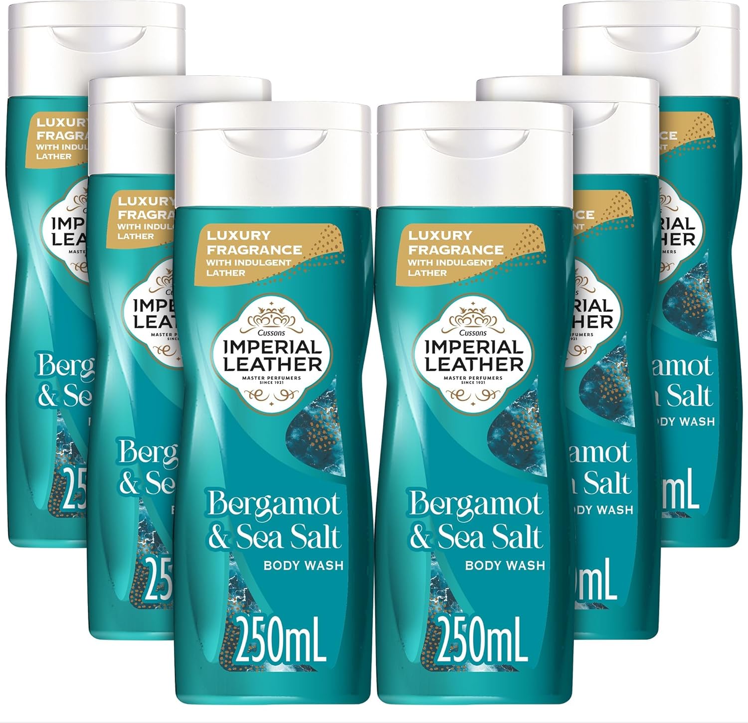 Imperial Leather Bergamot & Sea Salt Body Wash Shower Gel, Signature Oil Blend, Creamy Indulgent Lather, Luxury Fragrance, Bulk Buy, Pack of 6x250ml