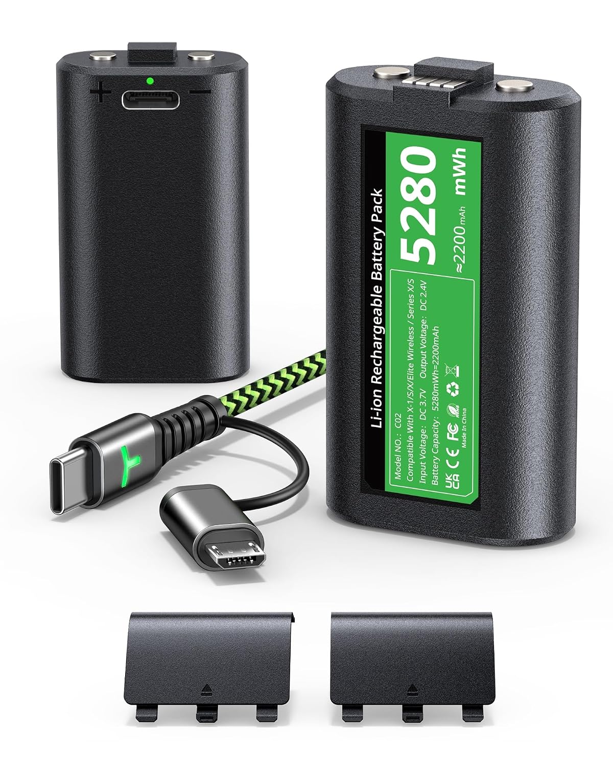 Upgrade Rechargeable Xbox One Controller 𝗟𝗶𝘁𝗵𝗶𝘂𝗺 Battery Pack Rechargeable Xbox Series S|X Batteries [1 Pack=52 Playtime] Rechargeable Xbox Battery Accessories mit 4 Covers & USB/Type C Adapter