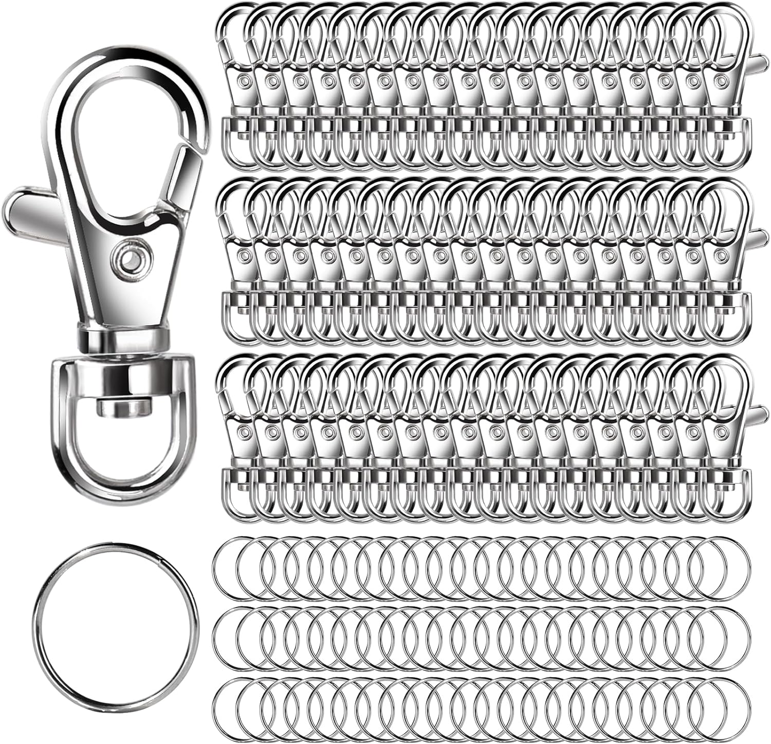 LEOBRO 160PCS Lobster Claw Clasp with Key Rings, 80PCS Keychain Clips and 80PCS Key Chain Rings, for Crafts, Keychains, Jewelry