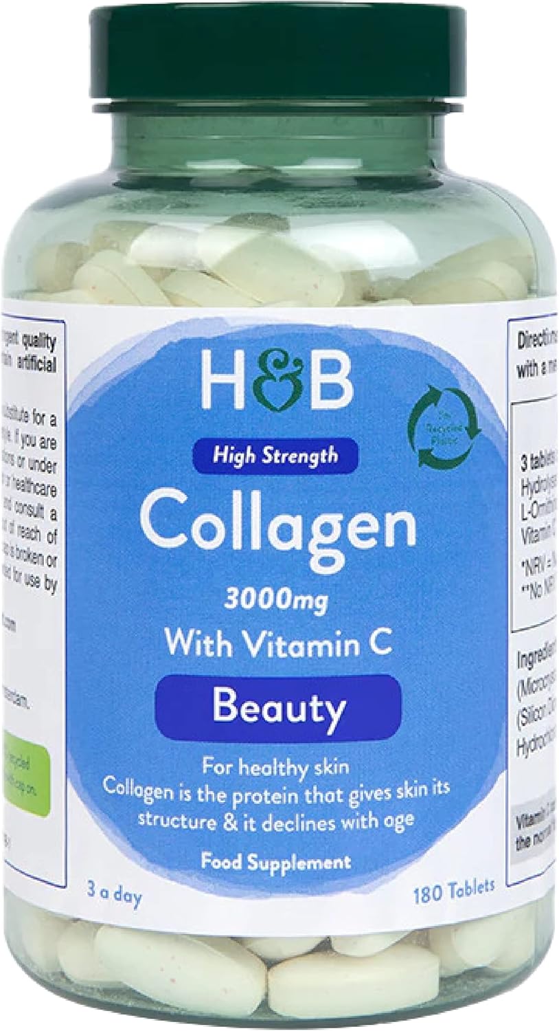 Holland & Barrett Bovine Collagen Tablet 3000mg - Type I Collagen Peptides - Hydrolysed Collagen with Vitamin C - Hair, Skin & Nails - 180 Tablets, 0.23 kilograms