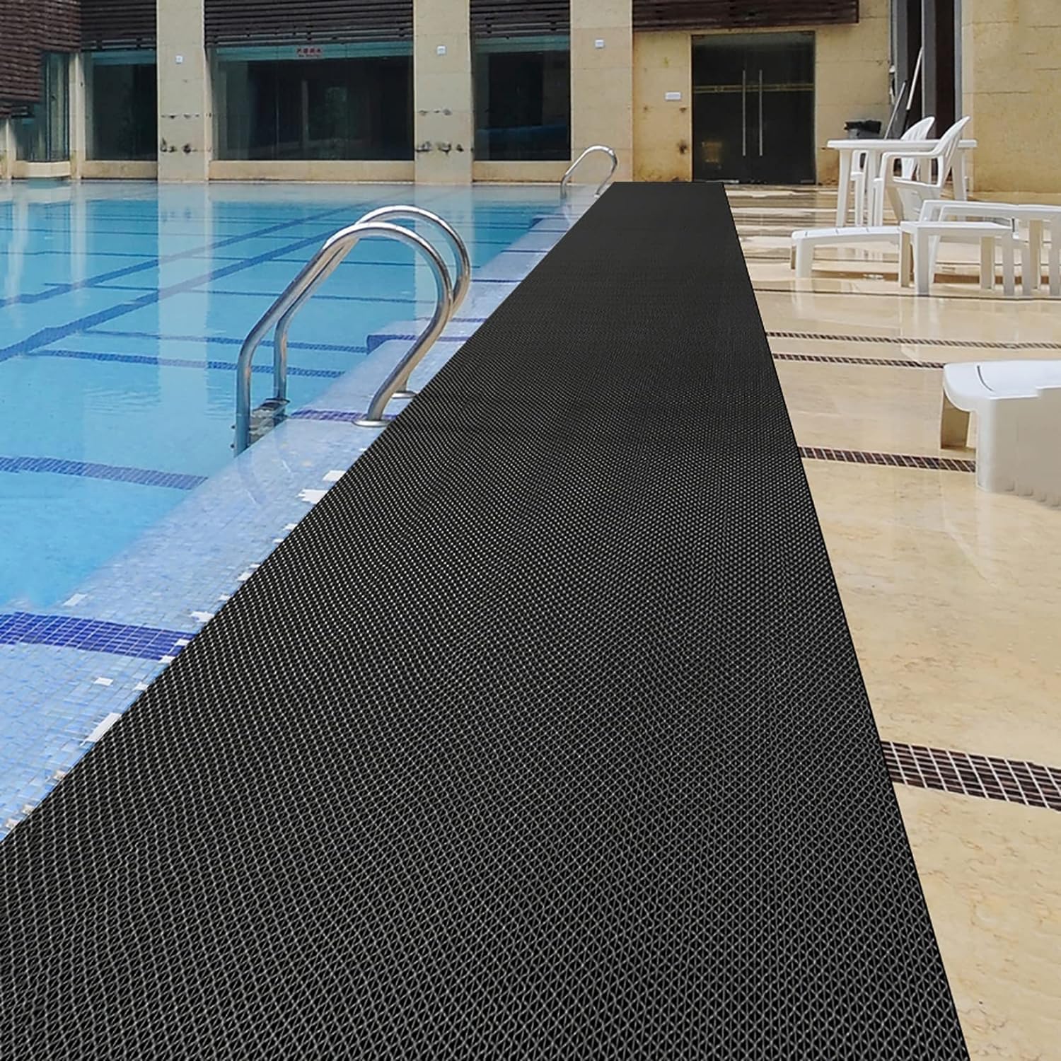 PVC Drainage Floor Mat Non-Slip Commercial Wet Area Mat for Outdoor and Indoor Restaurant Kitchen Bar Swimming Pool Splash Matting Water Drain Flooring Mat (Black, 3FTX16.4FT)