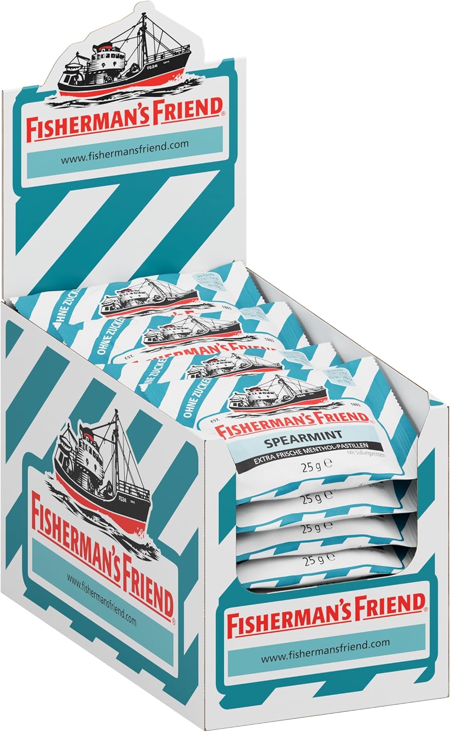 Fisherman's Friend Spearmint Lozenges, Sugar Free Extra Strong Menthol Throat Lozenges, Pack of 24 (25g)