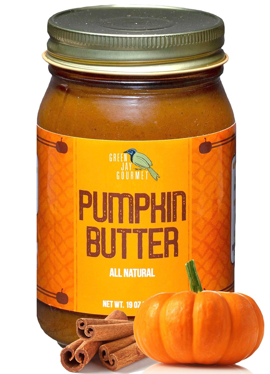 Green Jay Gourmet Pumpkin Butter 19 Ounces - All-Natural, Gluten-Free Fruit Spread - Pumpkin Spread with Pumpkins & Spices - Gourmet Fruit Butter - No Corn Syrup, Preservatives or Trans-Fats