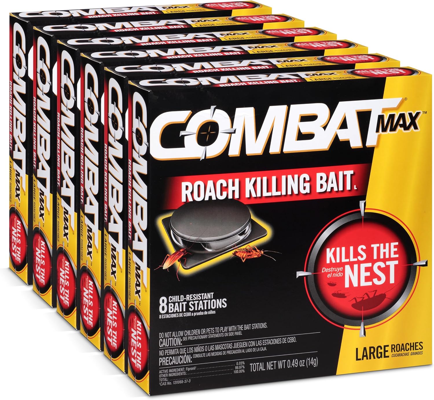 Combat Max Large Roach Killing Bait Stations, Child-resistant, 8 Count (Pack of 6)