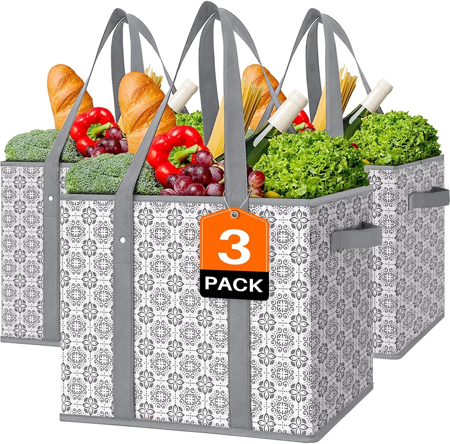 WISELIFE Reusable Grocery Bags [3 Pack],Large Grocery Tote Bag Water Resistant Shopping Bags Foldable Grocery Bag for Clothes,Shoes and Picnic