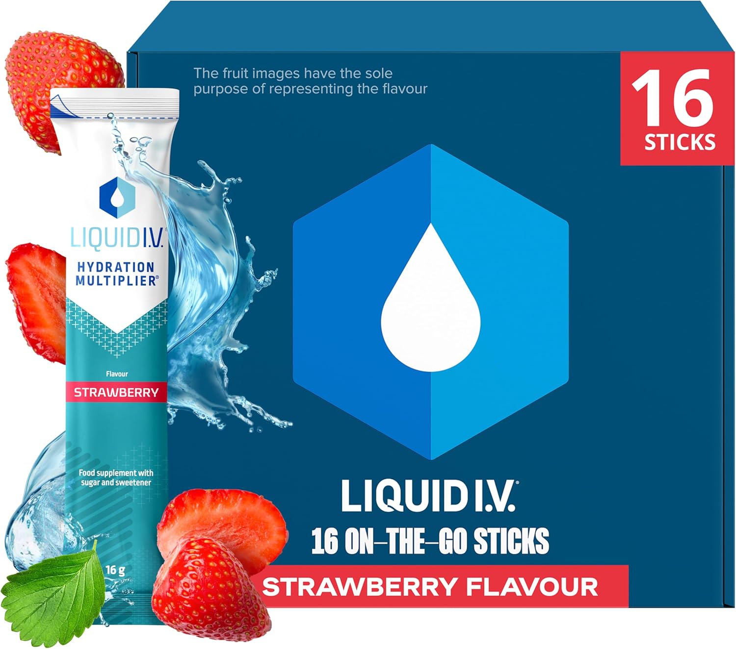 Liquid I.V. Hydration Sachets | Strawberry | Electrolyte Powder Mix | 1 Pack (16 Sticks) | 7 Vitamins and Minerals | Vegan