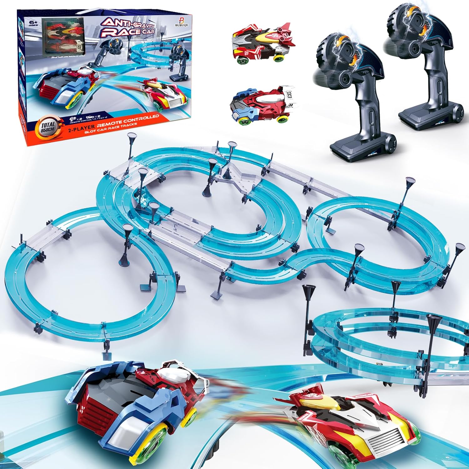 Slot Car Race Track Sets Electric Remote Control Car for Kids Rechargable Electric Racing Game with Hand Controllers Circular Overpass Track Gifts Christmas Birthday Toys for Boys Kids 6 7 8-12