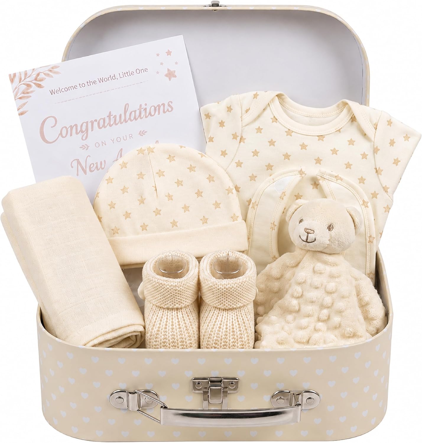 Neutral Baby Gifts - Baby Gifts Newborn Unisex, Gifts for Baby Showers, Presents for New Parents, Baby Reveal Gifts, New Baby Hampers, Baby Shower Hamper Basket, Baby Set, Neutral Baby Shower Gifts