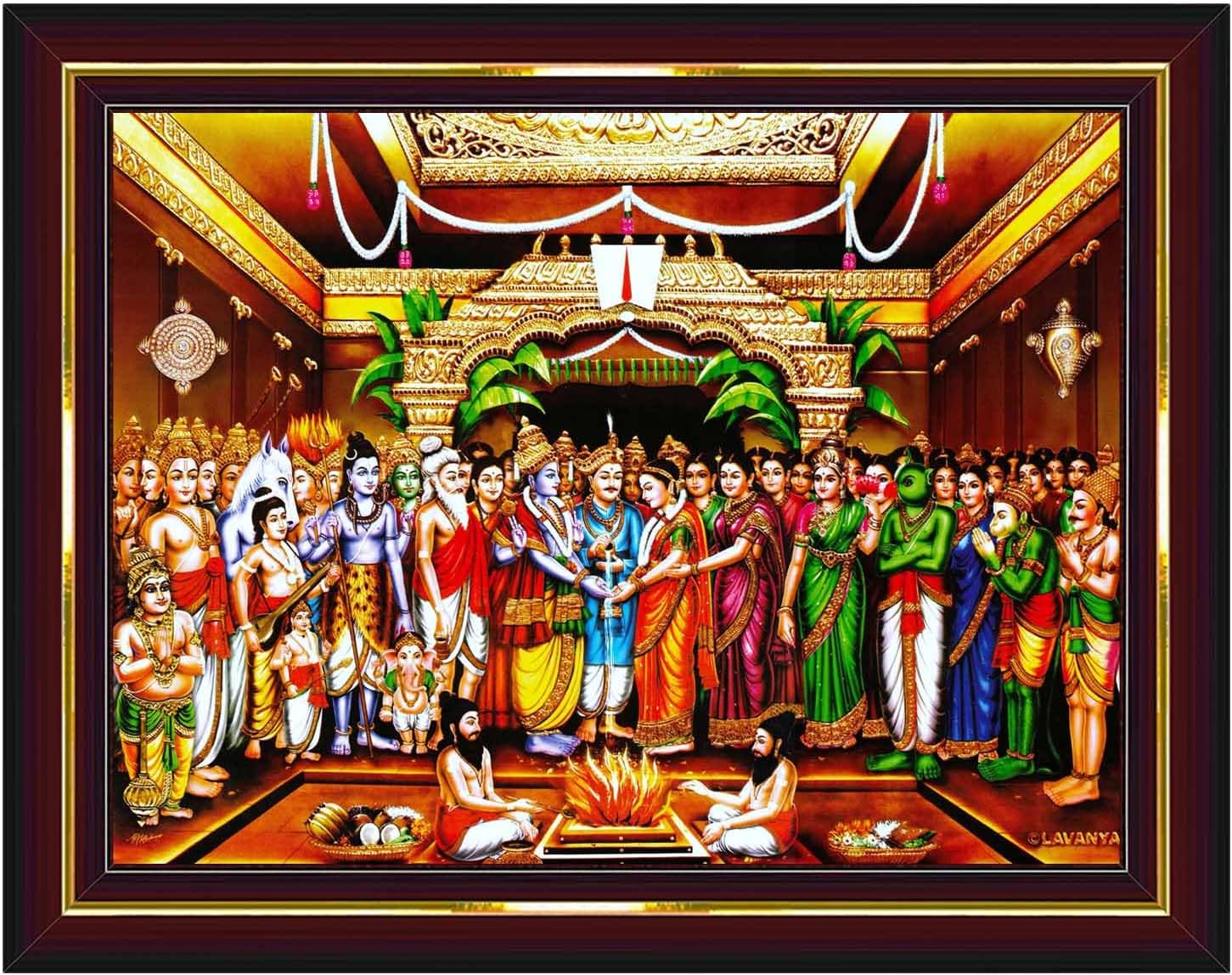 Pavan Photo Laminations Tirupati Balaji Padmavati Srinivasa Kalyanam Wall Painting Framed Home Decor (Wood,Matte,Brown,Big Size,10 x 12 Inch) B519M