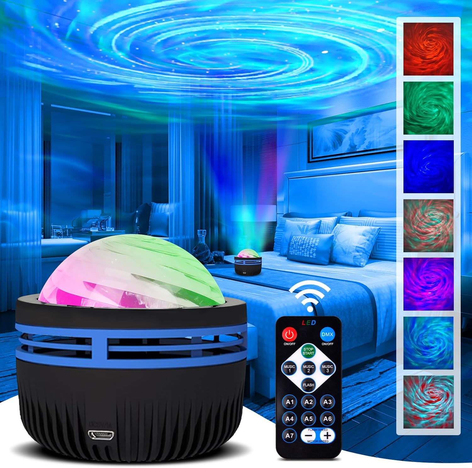 Northern Lights Aurora Star Projector With Remote Control, RGB Colorful Night LED Projection Lamp, 7 Light Effects Galaxy Projector for Bedroom Home Decorations