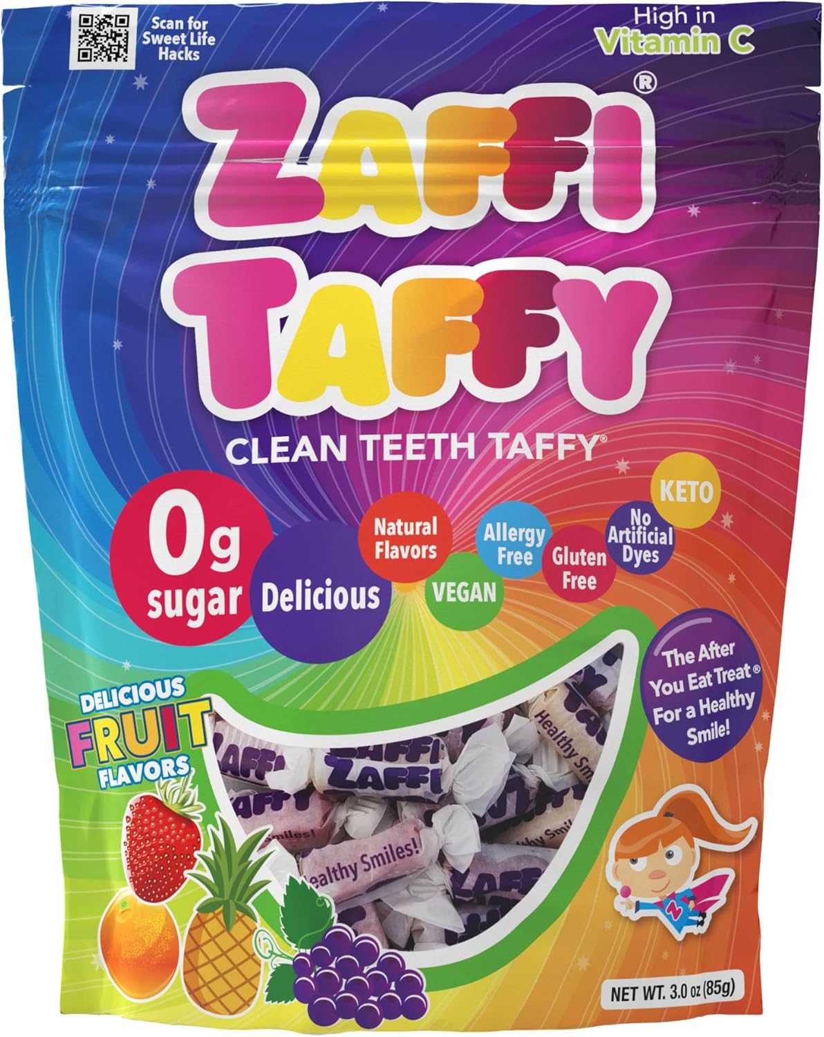 Zollipops Zaffi the Clean teeth Taffy,Natural fruit Variety 3 ounce