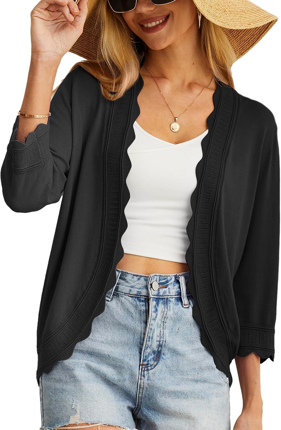 GRECERELLE Womens Summer Cardigan Lightweight Soft Casual Cropped Knit Shrugs Jumper Womens Tops for Dress Summer Evening Wedding