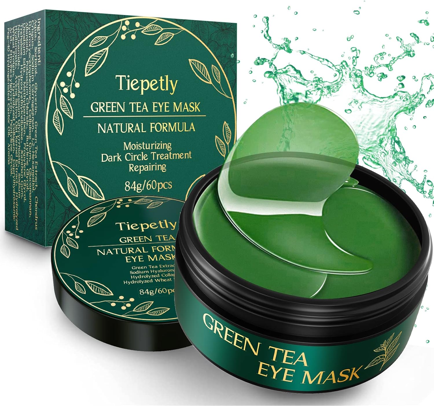 Green Tea Under Eye Gel Patches for Puffy Eyes Dark Circles Eye Bags, Anti Wrinkle, Hydrating, Skincare, for Men and Women, 30 Pairs