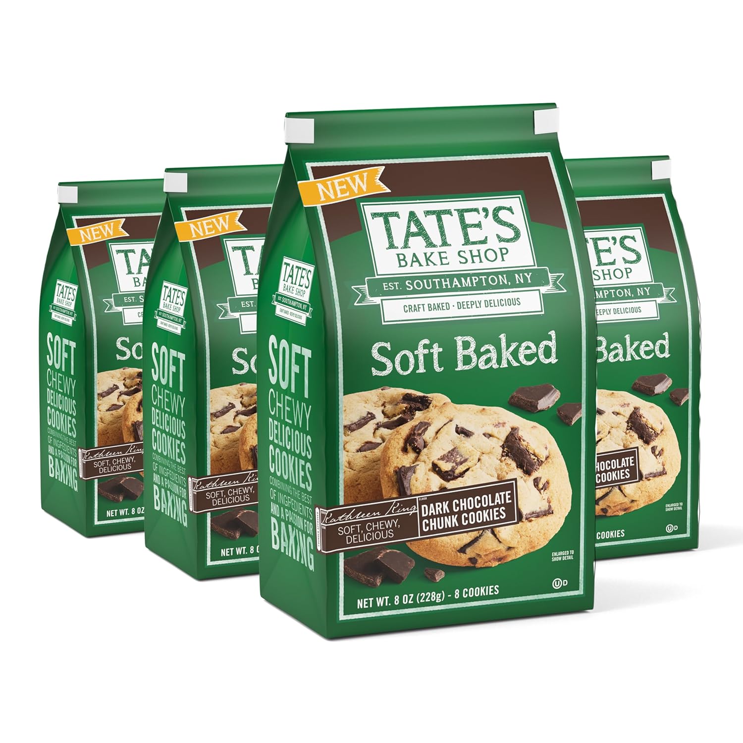 Tate's Bake Shop Soft Baked Cookies, Dark Chocolate Chunk, 4-8 oz Bags