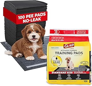 Glad for Pets Black Charcoal Puppy Pads - Super Absorbent Disposable Dog Pee Pads, Potty Training Pads, and Pet Supplies - Dog Pee Pads for Crate Training and Indoor Use 23" x 23" - 100 Count