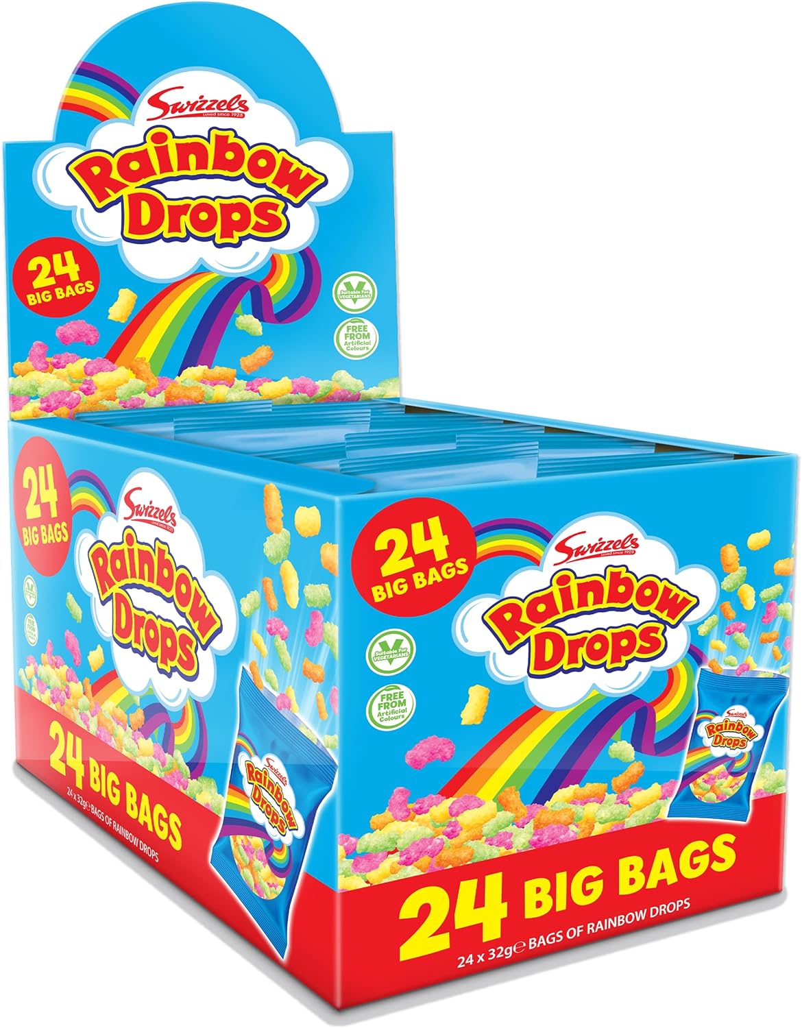 Swizzels Giant Rainbow Drops, Multipack of Rainbow Drops, A Light Sweet Snack, Multi-Coloured Sugar-Coated Puffed Maize and Rice (24 Bags)
