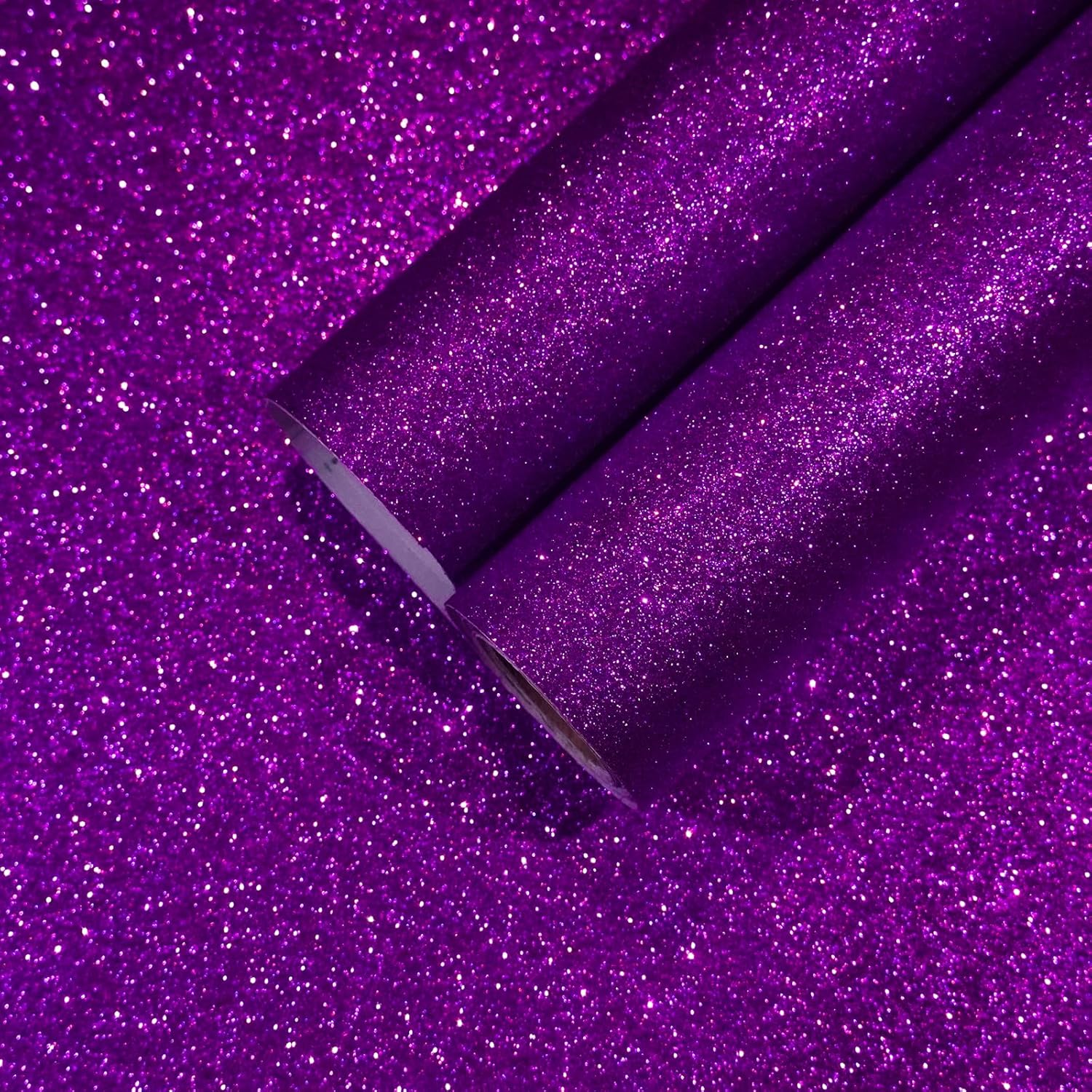 CHIHUT Dark Purple Glitter Wallpaper Stick and Peel for Bedroom Walls Glitter Self Adhesive Removable Wallpaper Sparkle Glitter Contact Paper Shiny Purple Fabric Roll for Cabinets Dresser 15.7''x100''