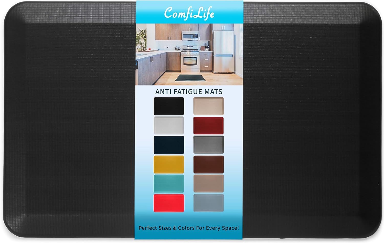 ComfiLife Anti Fatigue Floor Mat – 3/4 Inch Thick Perfect Kitchen Mats for Floor, Standing Desk Mat – Comfort at Home, Office, Garage – Durable – Stain Resistant – Non-Slip Bottom (20" x 32", Black)