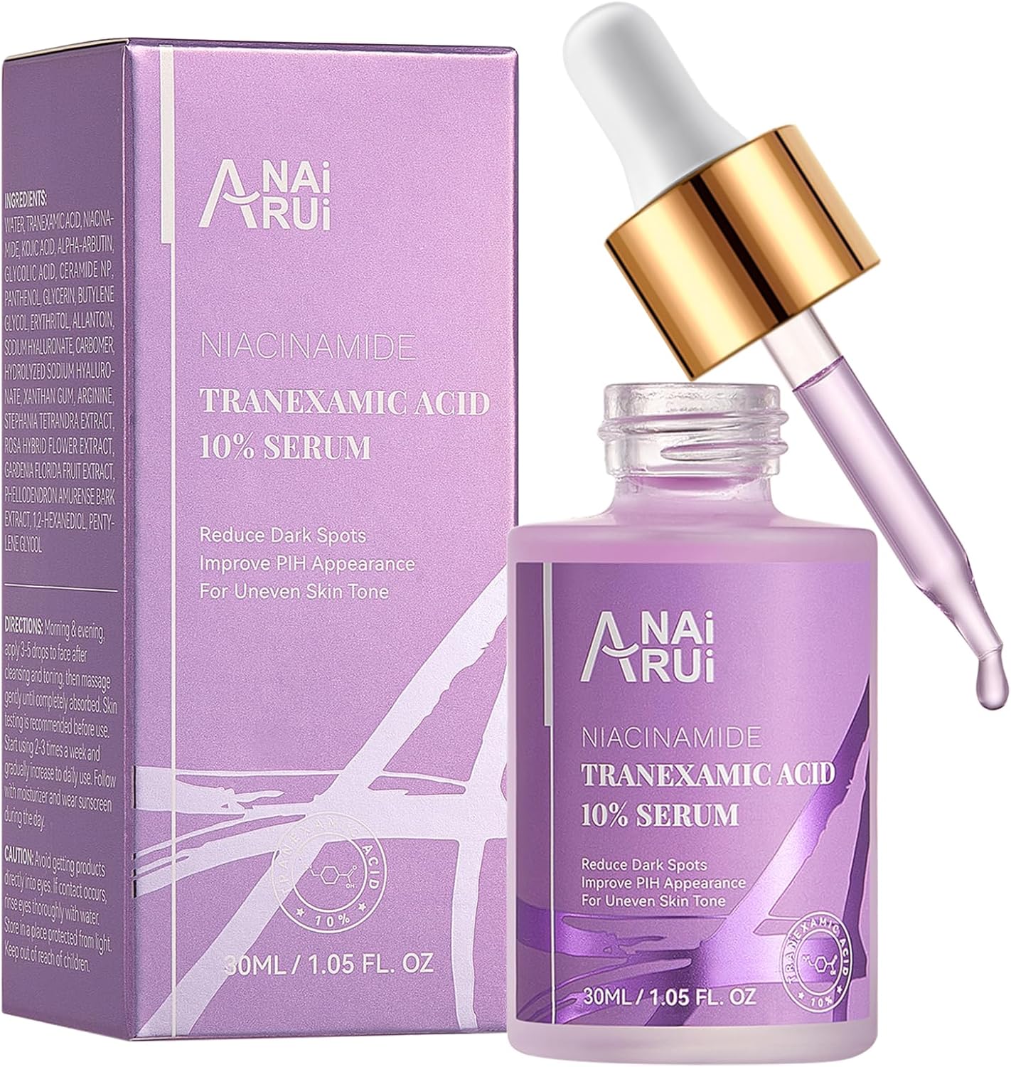 ANAiRUi 10% Tranexamic Acid Serum 30 ml, Dark Spot Correcting Serum with Tranexamic Acid + Hyaluronic Acid + Niacinamide, Targets Hyperpigmentation, Even Skin Tone