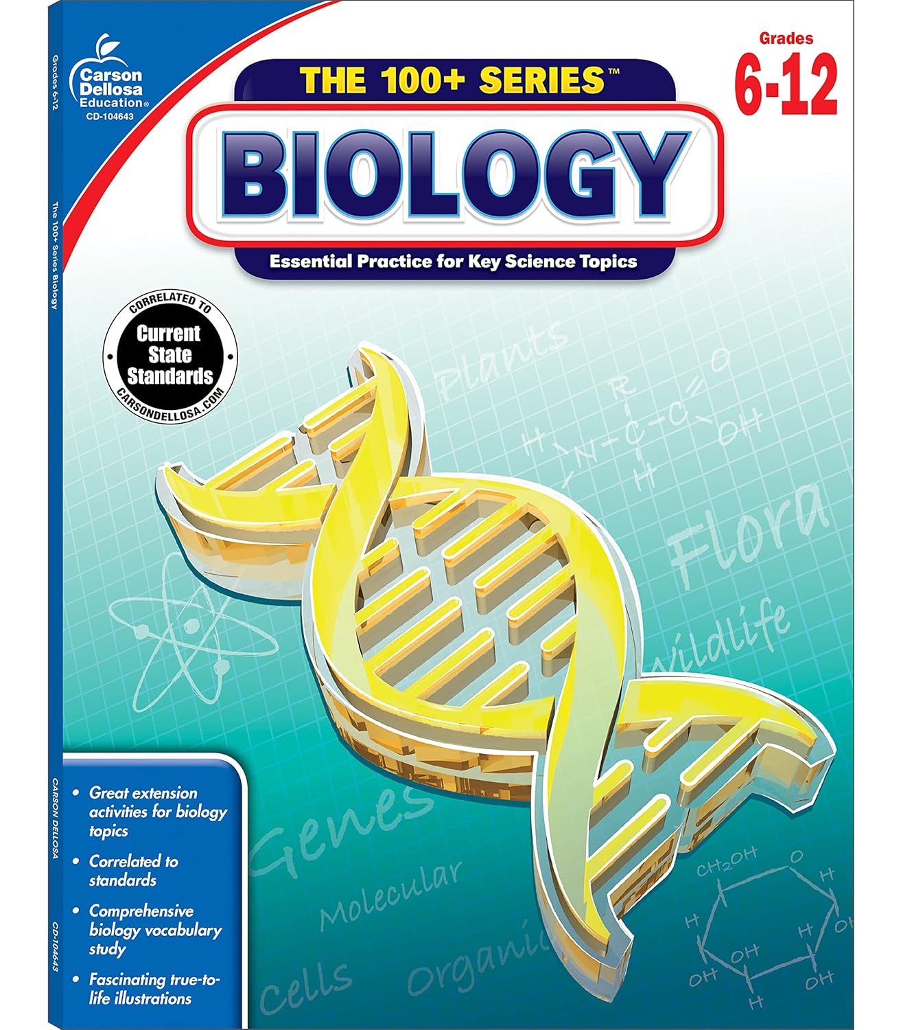 Carson Dellosa The 100 Series: Biology Workbook—Grades 6-12 Science, Matter, Atoms, Cells, Genetics, Elements, Bonds, Classroom or Homeschool Curriculum (128 pgs)