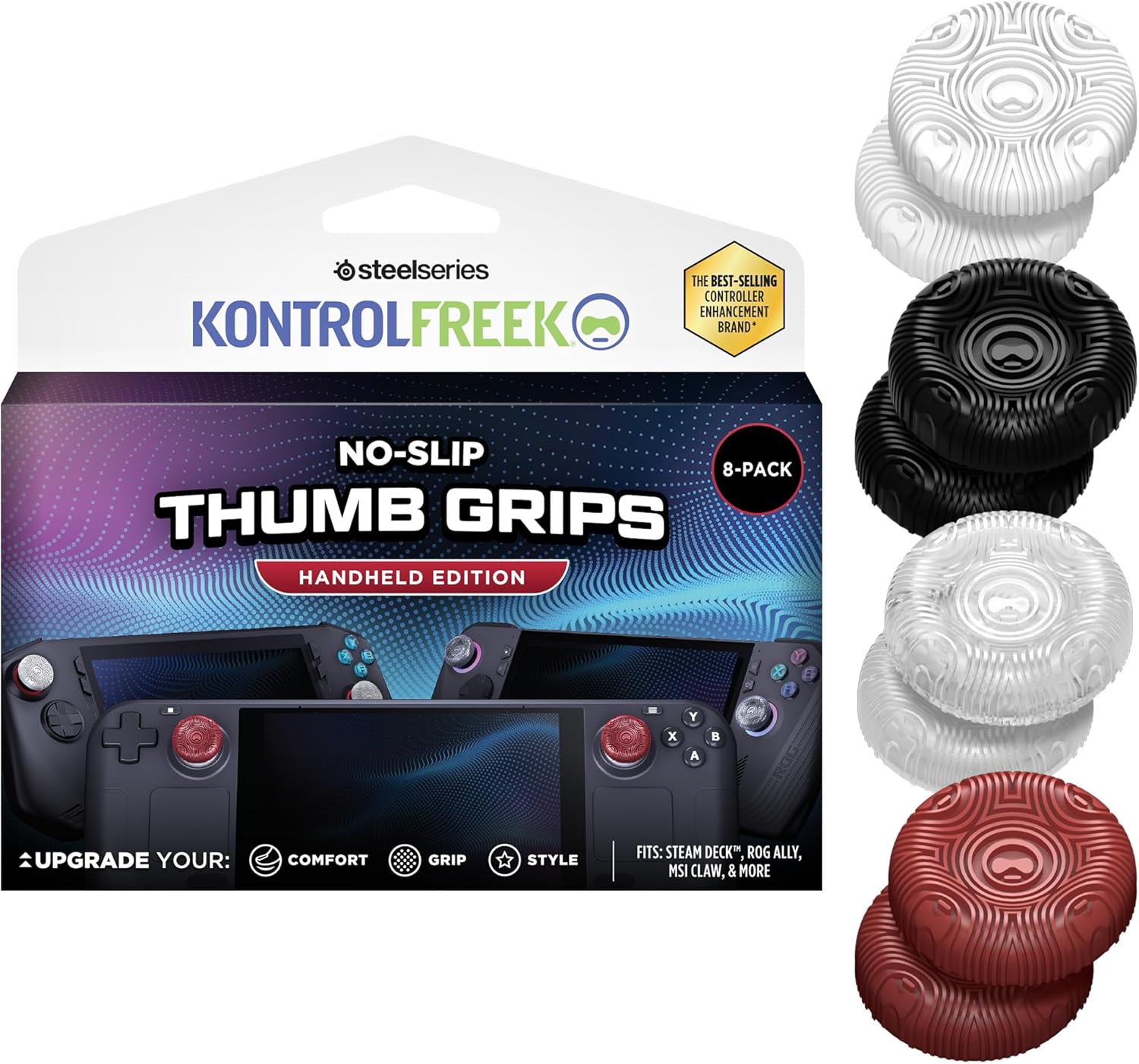 KontrolFreek Handheld Portable Gaming Console Thumb Grips | Universal Edition | for Steam Deck, Switch 2, ROG Ally and Logitech G-Cloud | 8-Pack