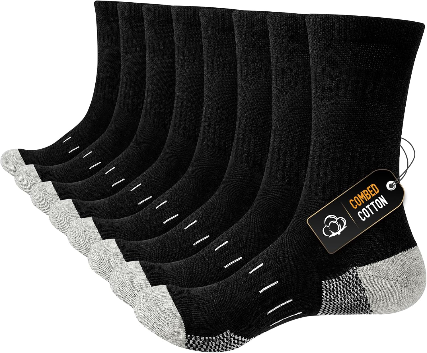 Mens Socks, Combed Cotton Mens Work Socks with Reinforced Toes & Heel,4 Pairs Crew Athletic Sports Sock for Outdoor Running Walking Hiking Cycling