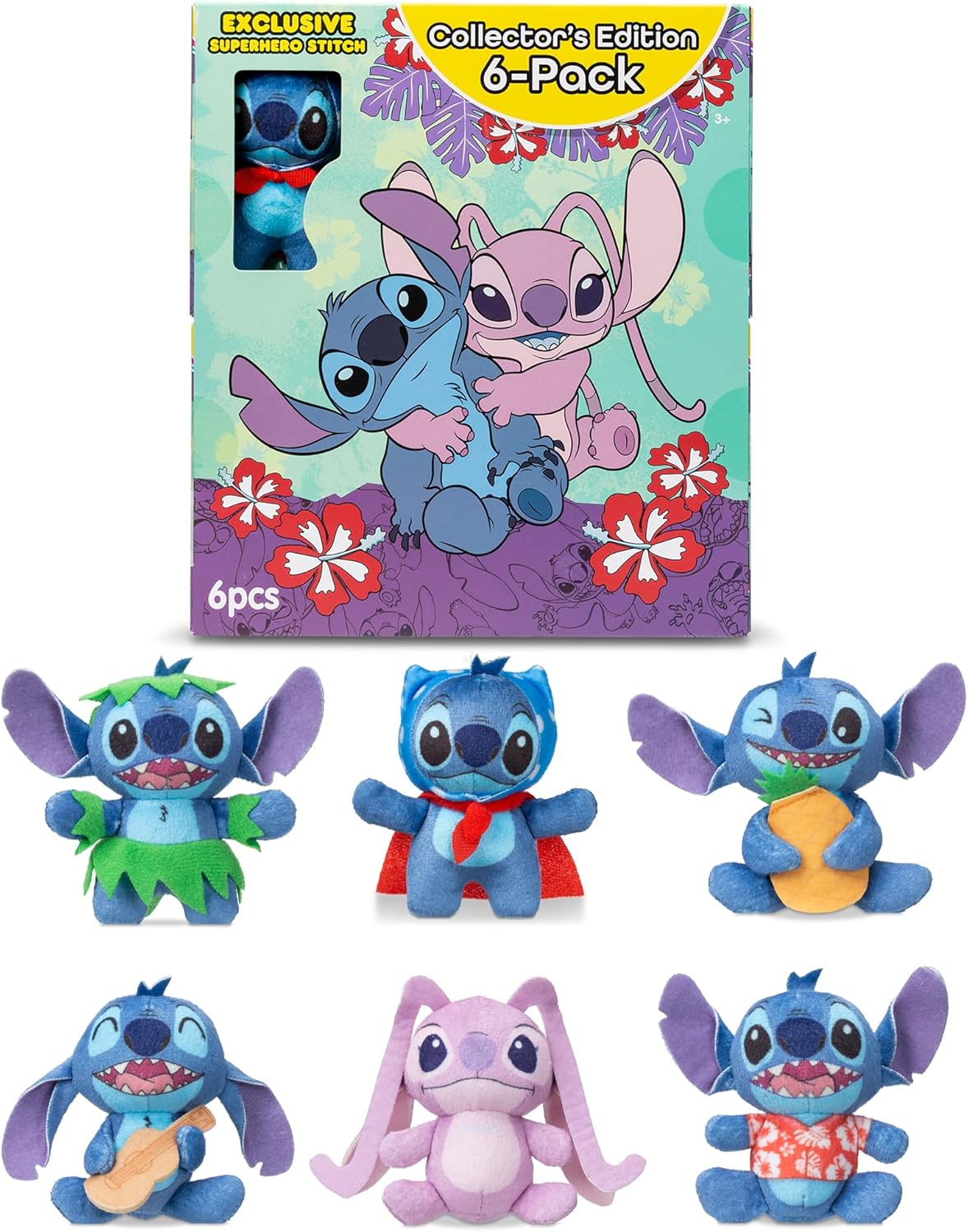 Disney Stitch 6 Pack - Miniature Plush Figure, Suffed Animal, Toy Mini Soft Figure for Kids, Girls and Boys Ages 4+
