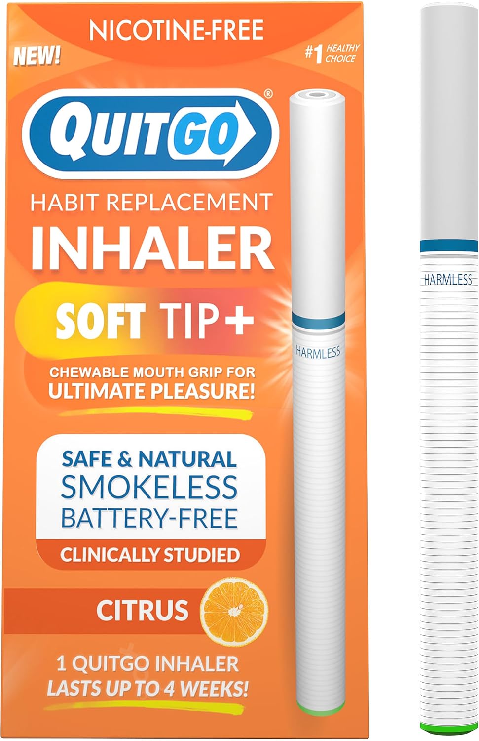 Habit Replacement Inhaler with Soft Tip Chewable Mouth Grip, Oral Fixation Support, Clinically Studied Made in USA (Citrus, 1 Pack)