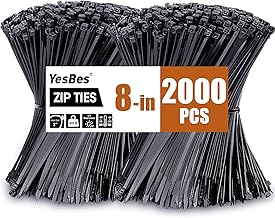 2000 PCS Zip Ties 8 Inch, Cable Ties 40lbs Tensile Strength, Black Zip Ties for Indoor and Outdoor Use, UV Resistant Wire Ties