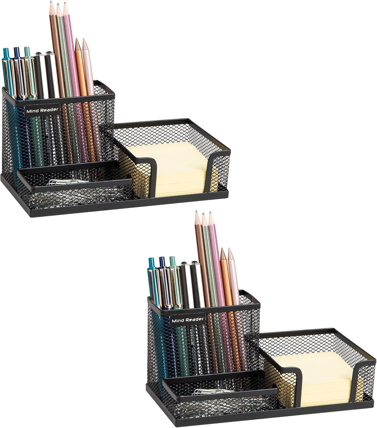 Mind Reader Desktop Organizer, Pen Holder, Clip Basket, Storage, Office, Metal Mesh, 8.07" L x 4.13" W x 3.94" H, Black