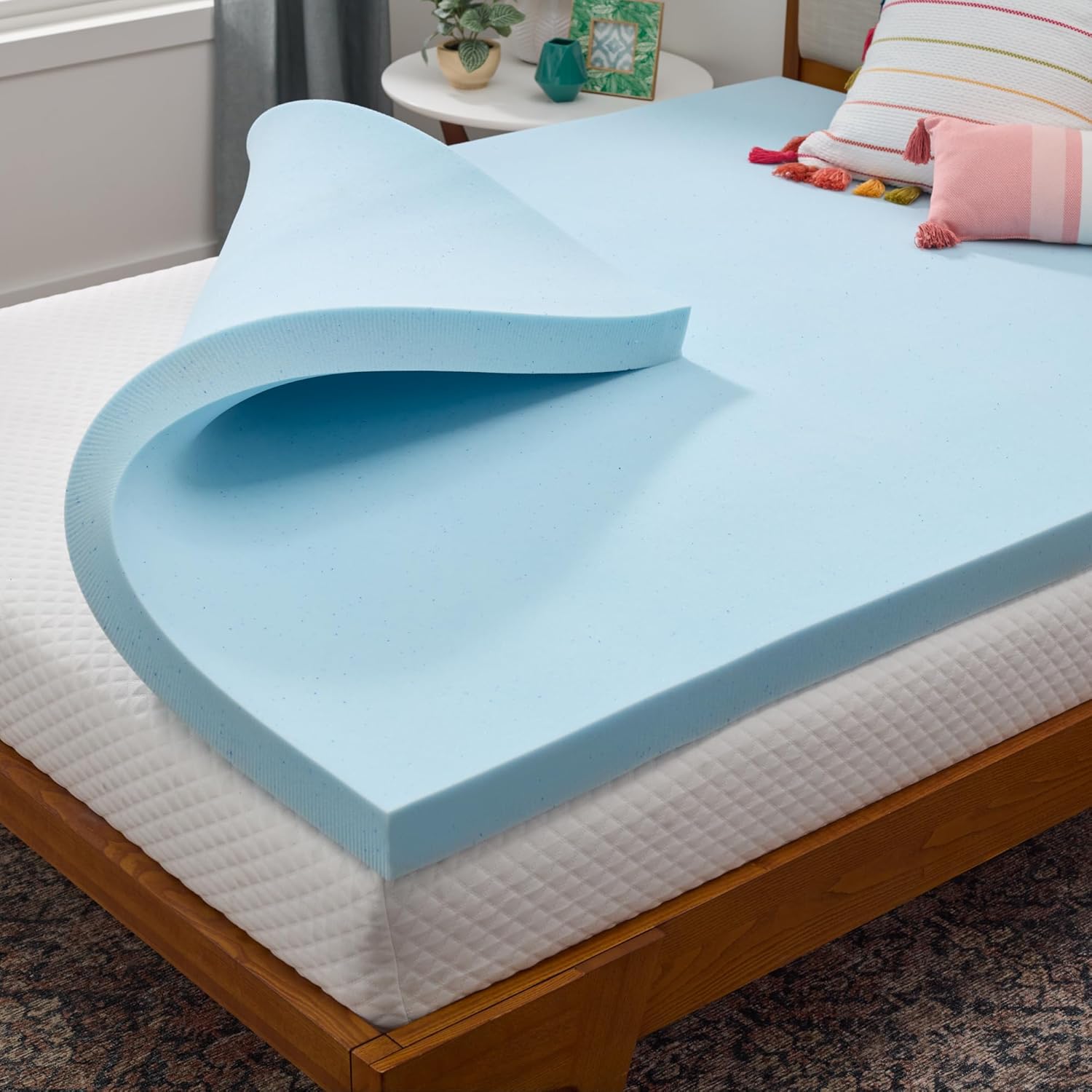 LINENSPA Memory Foam Mattress Topper - 3 Inch Gel Infused Memory Foam - Plush Feel - Cooling and Pressure Relieving - CertiPUR Certified - Dorm Room Essentials - Twin Size