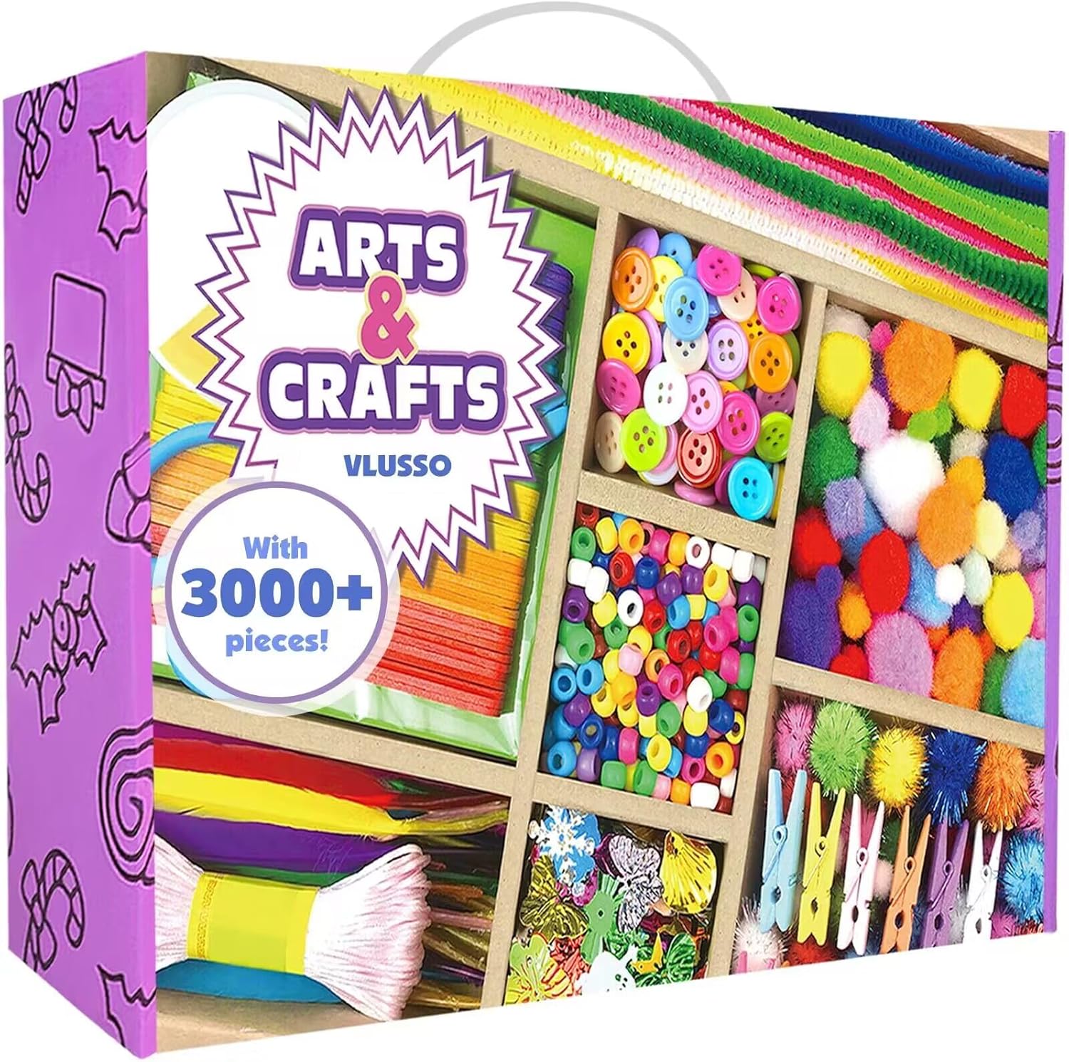 3000Pcs DIY Arts and Crafts Supplies Kit - Kids Craft Kits Art Supplies Material Set with Pipe Cleaner All in 1 Crafts for Kids Activity Gifts Toys for Girls Boys Age 4-6, 6-8, 8-12 years
