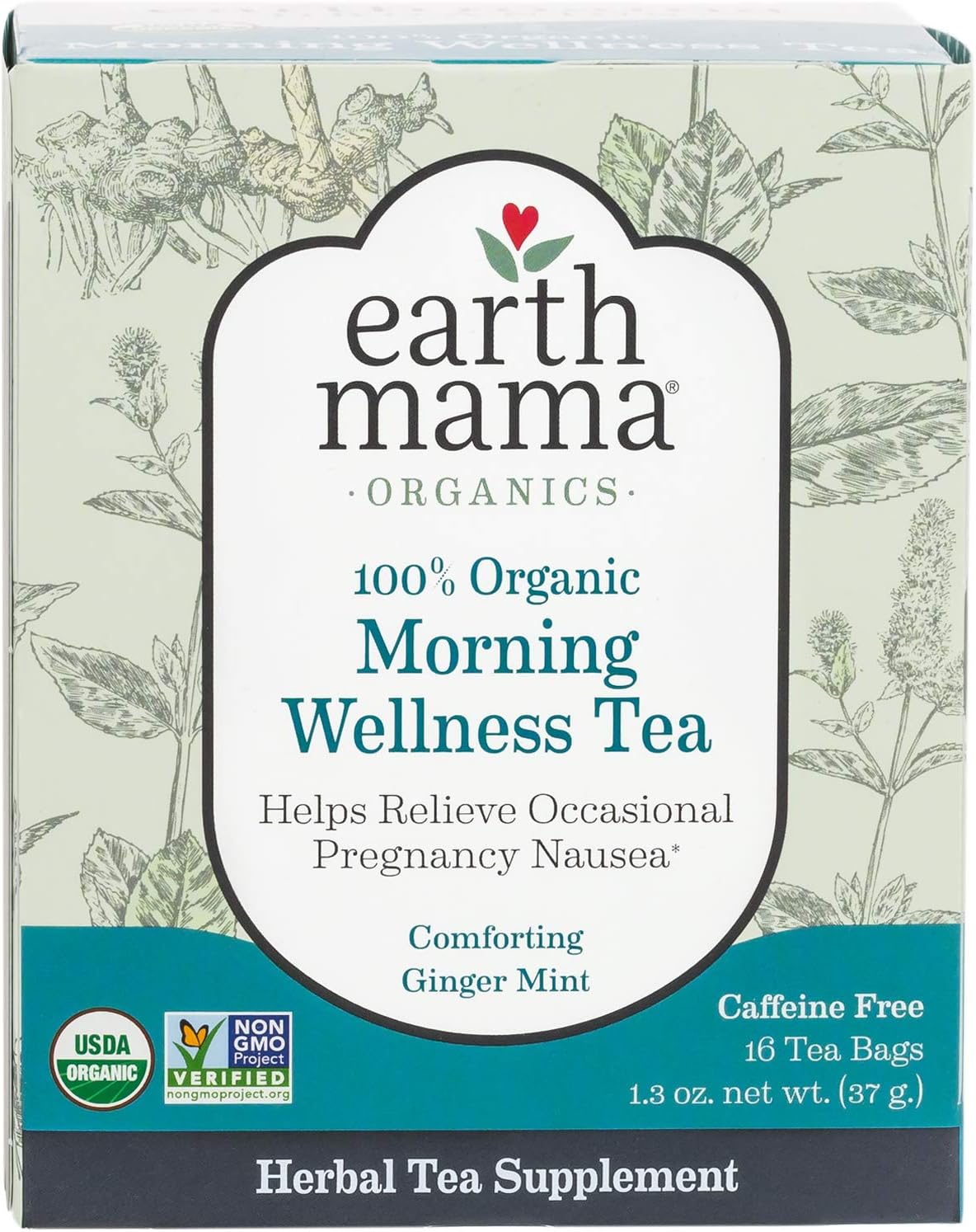 Earth Mama Organic Morning Wellness Tea Bags for Occasional Morning Sickness, 16-Count (2-Pack)