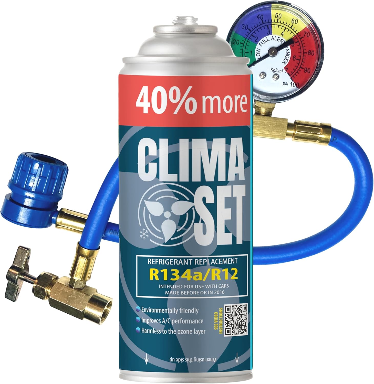ClimaSet Replacement of R134a refrigerant gas 1x235 g for Air conditioning air conditioning pressure gauge, Air conditioner - Car air conditioning refill - R134a gas - gas cartridge - ECO