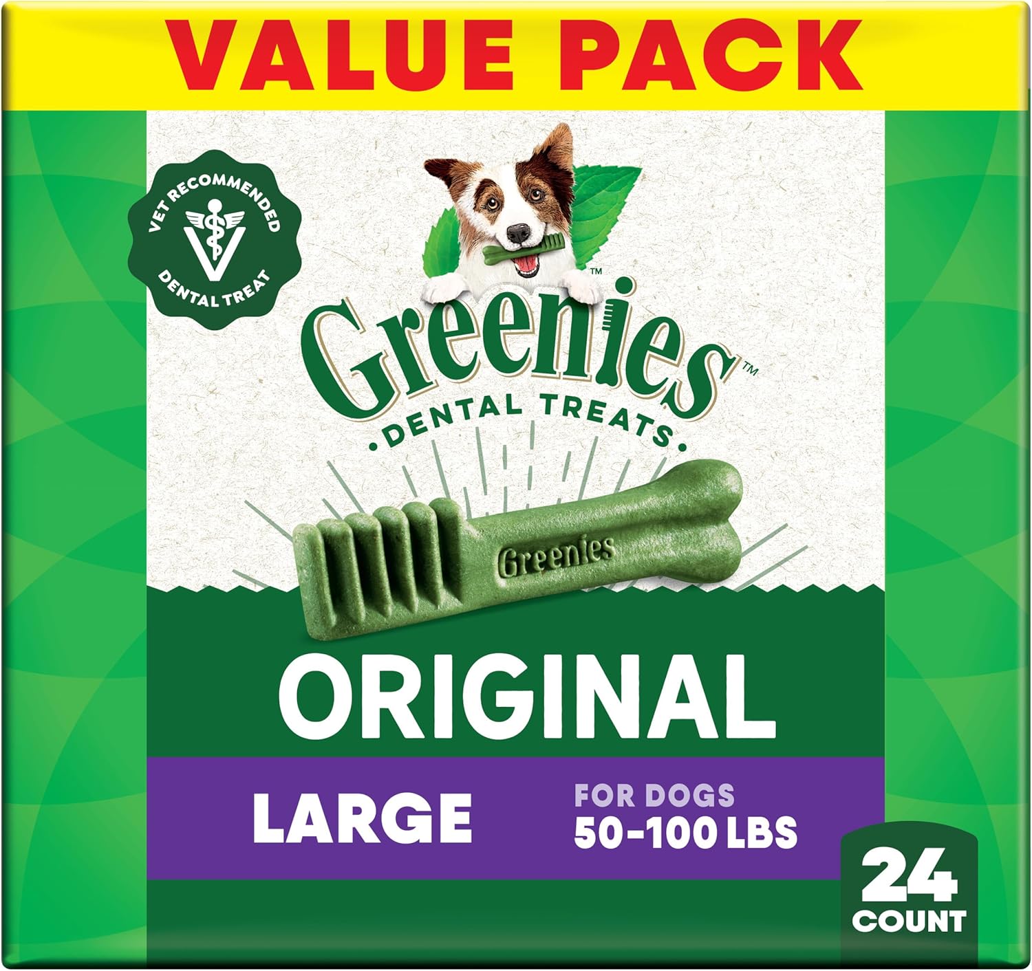 Greenies Original Large Dental Dog Treats, 36 oz. Pack (24 Treats)