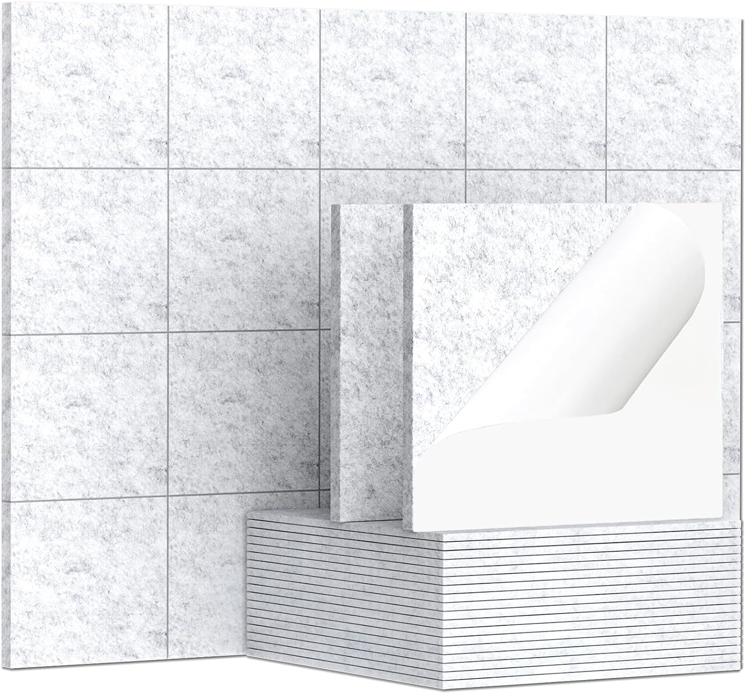 TroyStudio 20Pcs Self Adhesive Acoustic Panels - 12 x 12 x 0.32 Inches Sound Absorbing Panels, Wall and Ceiling Decorative Sound Panels, Acoustical Treatment Felt Tiles for Home, Recording Studio