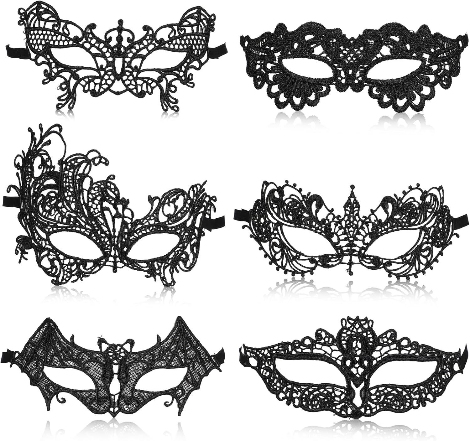 Andibro 6 Pcs Masquerade Mask for Women, Black Lace Mask Venetian Masquerade Party Costume Party Halloween Carnival Fit for Adults