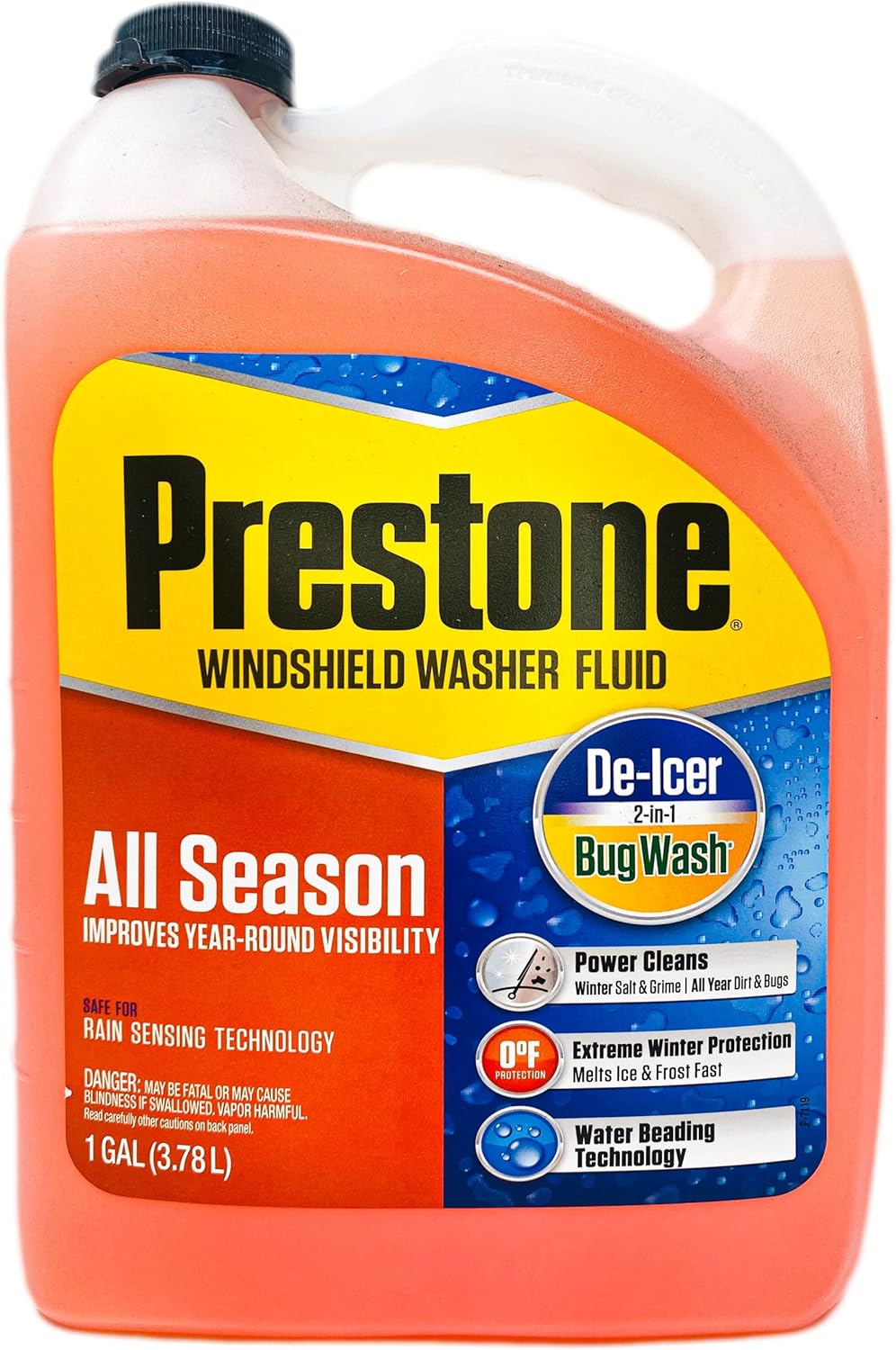 Prestone 2-in-1 All Season Year Round Windshield Washer Fluid 0 Degree (1 Gallon),Orange