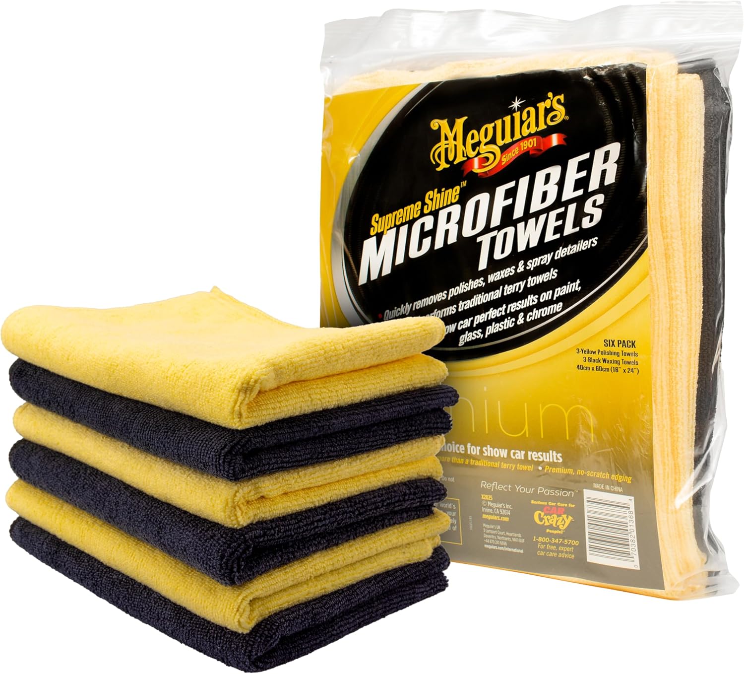 Meguiar's Supreme Shine Microfiber Towels for Cars, Ultra-Plush Car Microfiber Towel Set for Quickly Removing Product Without Leaving Swirls on Paint, Glass, Plastic, or Chrome