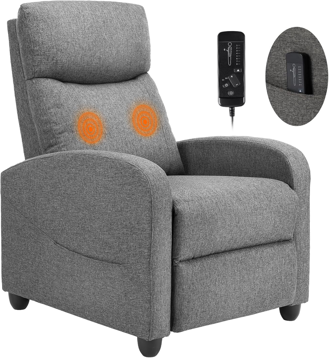 Sweetcrispy Massage Recliner Chair for Adults, Adjustable Home Theater Seating with Lumbar Support, Small Recliners for Small Spaces, Dark Grey